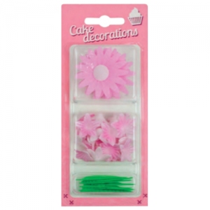 Blister zestaw różowy - margaretki +kwiatki mini + liście