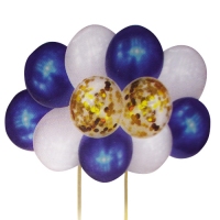 Balony dekoracyjne do tortu - zestaw biało niebieski + patyczki i wstązka