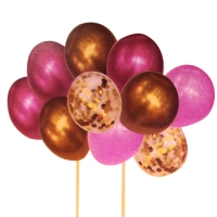 Balony dekoracyjne do tortu - zestaw złoto różowy + patyczki i wstążka