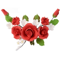 Bukiet kwiatów z dragantu - róże + liście - Czerwone