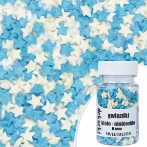 Cukrowe Dekorki Gwiazdki Białe-Niebieskie 6mm - 30g
