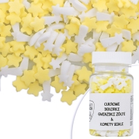 Cukrowe Dekorki gwiazdki żółte & komety białe - 30g