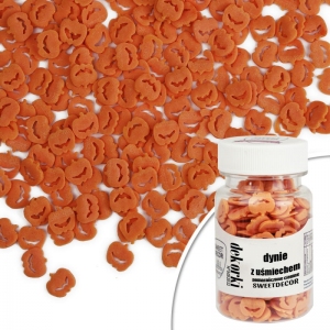 Cukrowe Dekorki Halloween - Dynie z uśmiechem - Pomarańczowy  - 30g