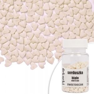 Cukrowe dekorki Serduszka białe mini 5mm - 30g