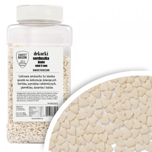 Cukrowe dekorki Serduszka białe mini 5mm - 600g