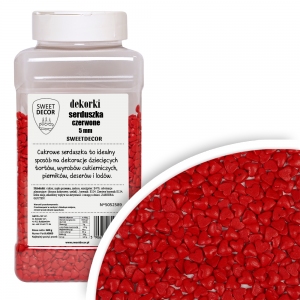 Cukrowe dekorki Serduszka czerwone mini 5mm - 600g