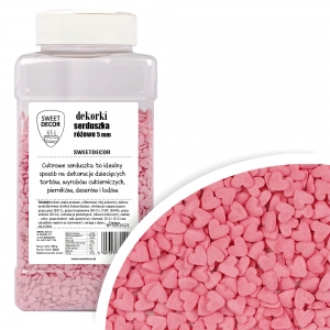 Cukrowe dekorki Serduszka różowe 5mm - 600g