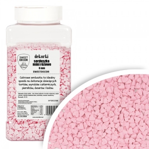 Cukrowe dekorki Serduszka różowe mini 6mm - 600g