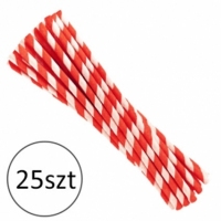 Czerwono-białe Słomki 20cm papierowe - 25szt - grube
