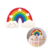 Dekoracja Topper - Tęcza z chmurkami i gwiazdkami