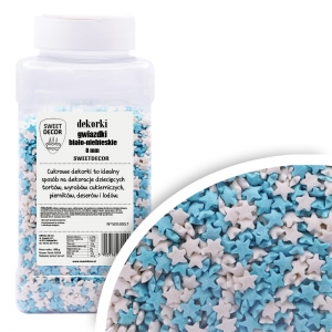 Dekoracje cukrowe GWIAZDKI biało-niebieskie 8mm 600g