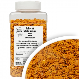 Dekoracje cukrowe PŁATKI ŚNIEGU Złote 9mm  - 600g