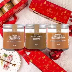 Deseo - Zestaw Świąteczny 3szt - (Orzech Laskowy 100% 200g + Pistacjowy 100% 200g + Masło Arachidowe 100% 200g)  (No3)