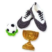 Figurki cukrowe - biało-czarne buty piłkarskie + piłka + puchar