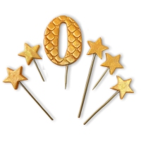 Figurki cukrowe - Cyfra "0" + 5szt gwiazdek - zestaw złoty