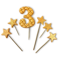 Figurki cukrowe - Cyfra "3" + 5szt gwiazdek - zestaw złoty