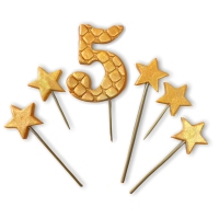 Figurki cukrowe - Cyfra "5" + 5szt gwiazdek - zestaw złoty