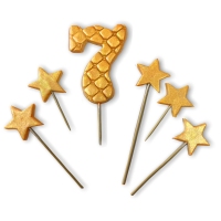 Figurki cukrowe - Cyfra "7" + 5szt gwiazdek - zestaw złoty
