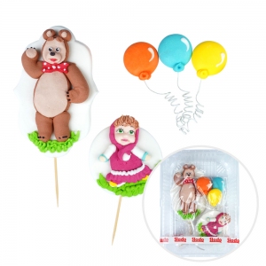 Figurki cukrowe Masza i Niedźwiedź – zestaw 3 baloniki