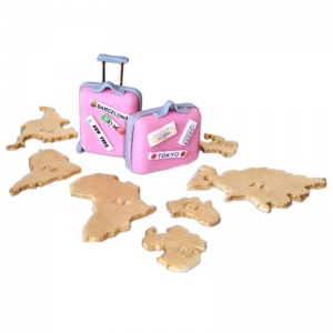 Figurki cukrowe - zestaw podróżnika różowy + kontynenty złote