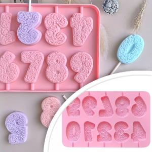 Forma silikonowa - Cyfry 0 - 9 w kształcie różyczek