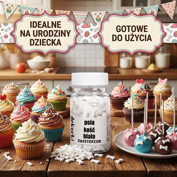 Cukrowe Dekorki - Psie Kości Białe - 30g