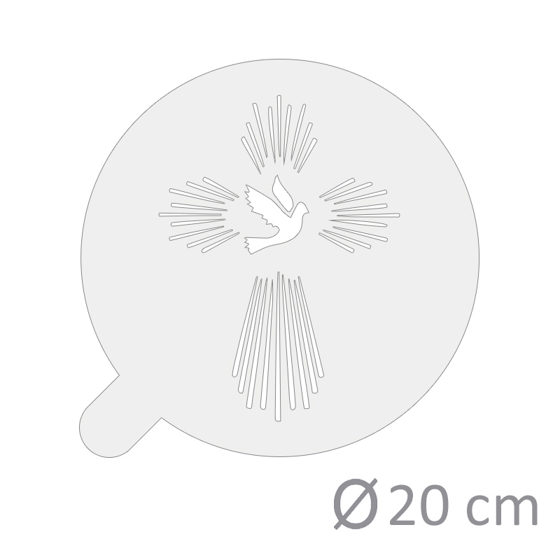 Szablon do aerografu - Komunijny - 20cm - KRZYŻ Z PROMIENI + GOŁĄBEK - 810