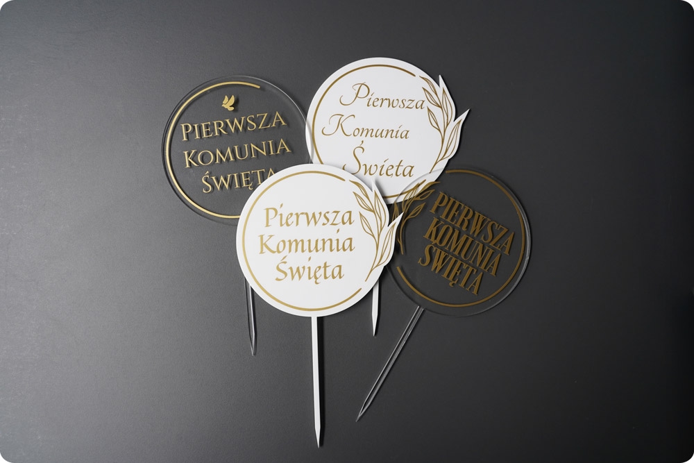 Topper - Premium Gold - Pierwsza Komunia Święta - 163N_T - Napis złoty na szkle akrylowym