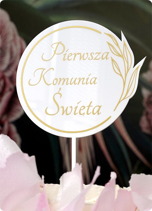 Topper - Premium Gold - Pierwsza Komunia Święta - 163N_T - Napis złoty na szkle akrylowym