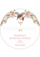 Opłatek na tort Komunijny okrągły dziewczynka 4154 - 21 cm + NAPIS