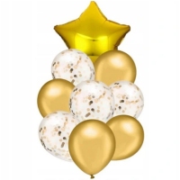 Zestaw balonów dekoracyjnych - złoty (balony + gwiazda) - 9szt