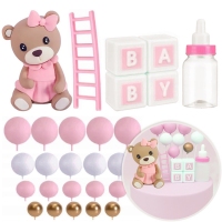 Zestaw ozdób dekoracyjnych - miś Baby - Różowa