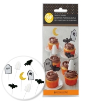 Mini topperki Halloween - Nietoperze, Duchy, Nagrobki, Księżyc 8szt