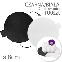 Podkładka cienka pod tort Okrągła dwustronna - Biała / Czarna śr. 8cm - 100szt