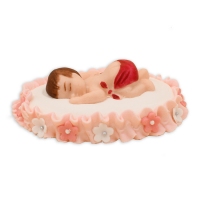 Figurka cukrowa - Niemowle w łóżeczku różowym