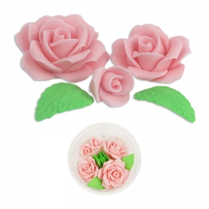 Kwiatuszki cukrowe - róże fantazja - zestaw różowa jasna (5 szt)
