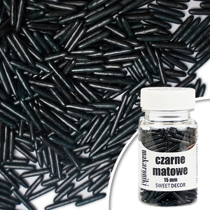 Makaroniki cukrowe matowe - perłowe czarne 15mm - 40g
