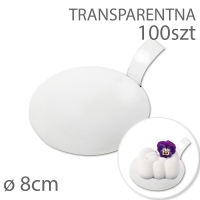Okrągła podkładka pod monoporcje 8cm TRANSPARENTNA - z uchwytem - zestaw 100szt