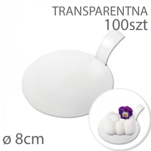 Okrągła podkładka pod monoporcje 8cm TRANSPARENTNA - z uchwytem - zestaw 100szt