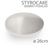 Okrągły podkład pod tort STYROCAKE - wys. 22mm - 26cm - SREBRNY