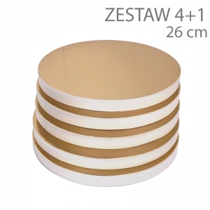 Okrągły podkład pod tort STYROCAKE - wys. 22mm - 26cm - ZESTAW 4+1gratis - ZŁOTY