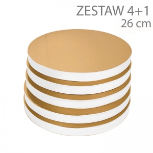 Okrągły podkład pod tort STYROCAKE - wys. 22mm - 26cm - ZESTAW 4+1gratis - ZŁOTY