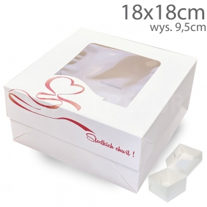 Opakowanie na tort z okienkiem 18x18x9,5 - jednoelementowe z serduszkiem