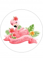 Opłatek na tort - happy birthday z flamingiem II 5038107 - 21 cm