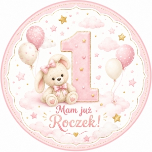 Opłatek na tort  "Mam już roczek - Różowy" - 21 cm (5053608)