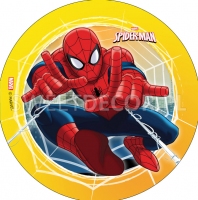 Opłatek na tort Spiderman na żółtym tle - 50314060B 21 cm