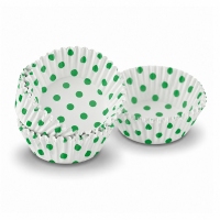 Papilotki do muffinek - białe w zielone kropki 5cm x 6,5cm x 3cm - 60szt