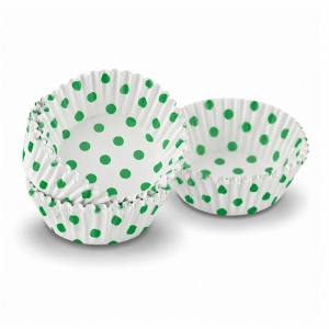 Papilotki do muffinek - białe w zielone kropki 5cm x 6,5cm x 3cm - 60szt