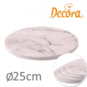 Podkład pod tort okrągły gruby Biały MARMUROWY- 25cm (gr 12mm)
