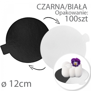 Podkładka cienka pod tort Okrągła dwustronna - Biała / Czarna śr. 12cm - 100szt